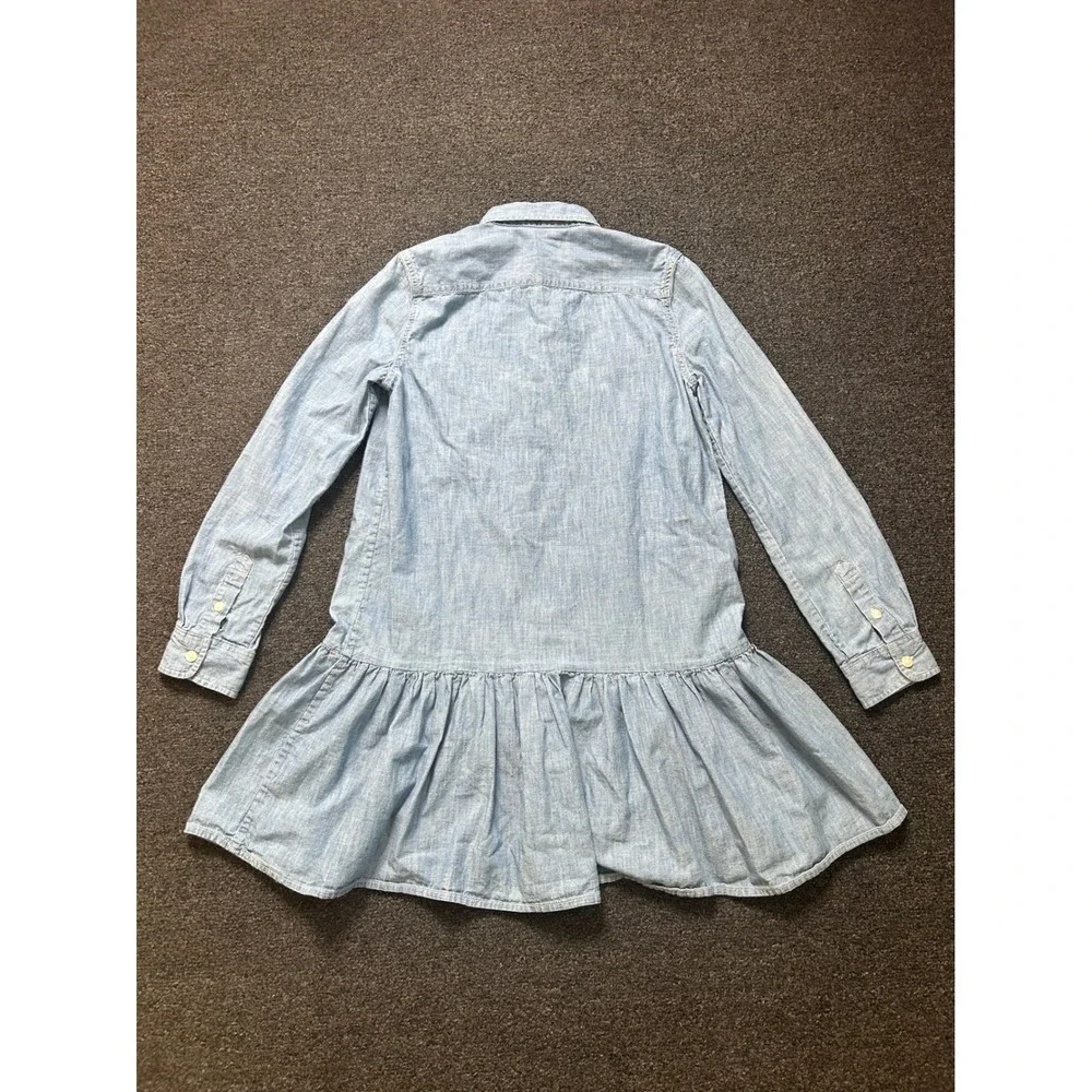 Polo‎ Ralph Lauren Dress Blue Girls 16 Chambray Drop Waist Ruffle Long Sleeve
